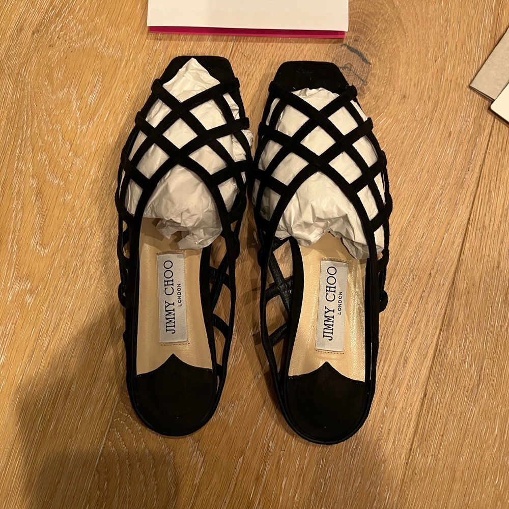 Jimmy Choo Sai flat sandal, black suede, size 37